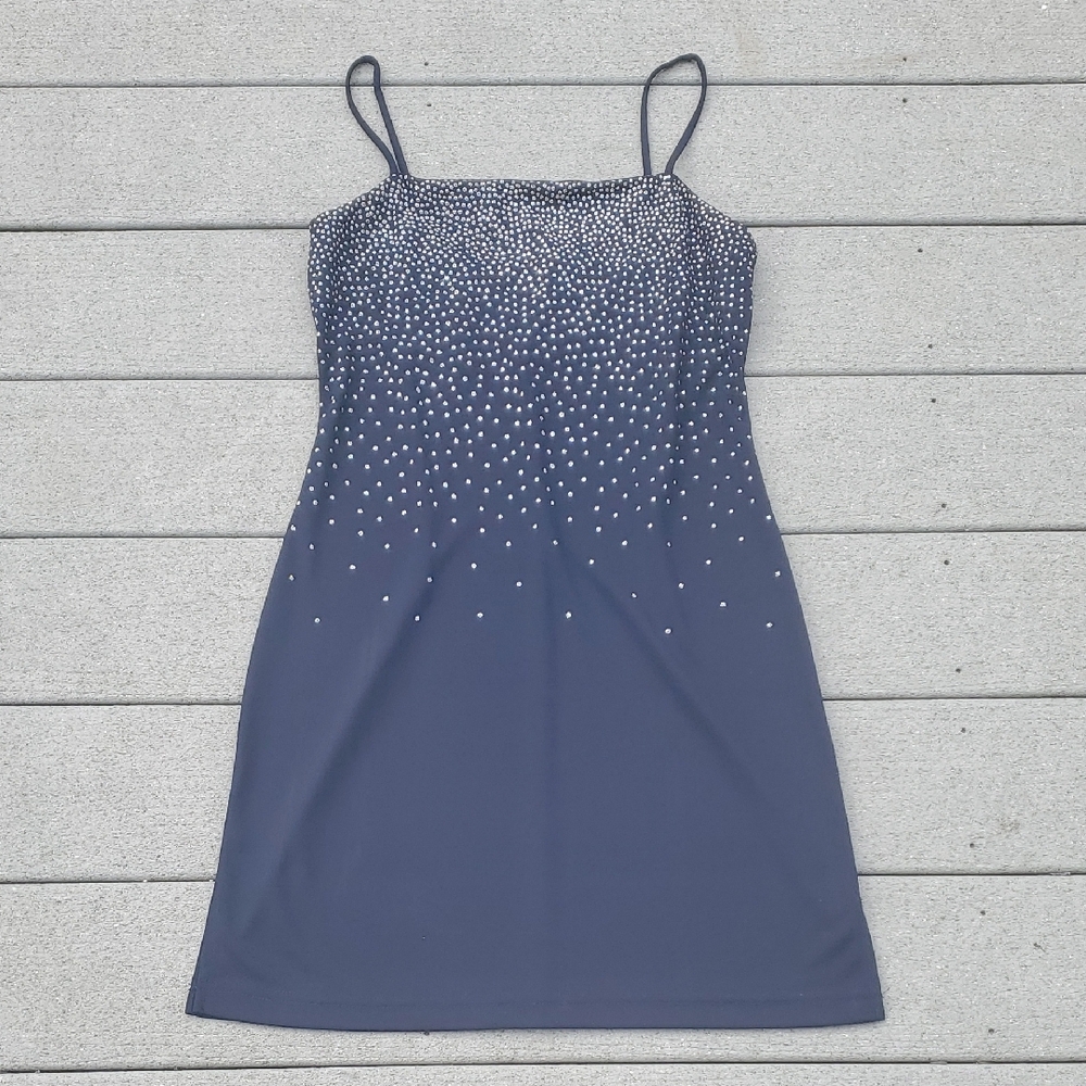Y2K City Triangles Sparkle Spaghetti Strap Dress | Blue Spaghetti Strap Dress